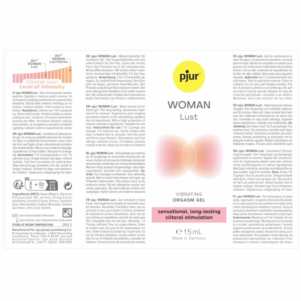 Örvandi gel - pjur - WOMAN Lust - Vibrating Orgasm Gel - 15 ml