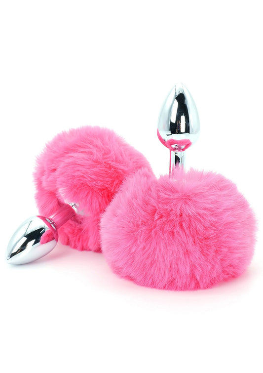 Mjúkt og fluffy bleikt kanínuskotta buttplug 