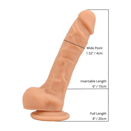 Dildó m/ sogskál og pung - Realistic Silicone Dildo with Suction Cup and Balls- Vanilla - 8” / 20 cm