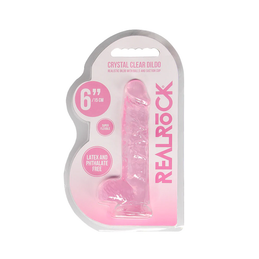 Dildó m/ sogskál og pung - Realistic Dildo with Balls - 6" / 15 cm